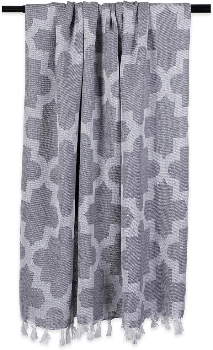 DII Modern Moroccan Cotton Blanket Throw with Fringe for Couch, Chair, Guest Room, Picnic, Camping, Beach, & Everyday Use, 50x60, Gray