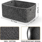 3-Pack Storage Baskets for Organizing | Woven Shelf Toy Basket | Rope Baskets for Gifts Empty | Closet Organizer Bins with Handles | Cube Decorative Box | 13.7×7.1×6.7” | Mixed Black