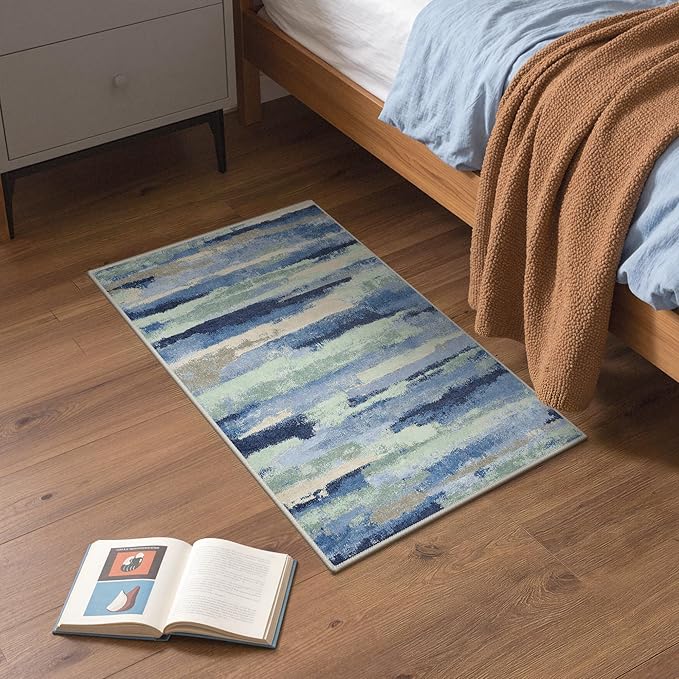 GENIMO 2X3 Washable Modern Doormat, Non-Slip Low Pile Chenille Area Rug, Small Entry Mat for Entrance Hallway Kitchen Bathroom, Sage & Tide