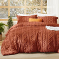 Bedsure Tufted Boho Comforter Set Queen Size - Terracotta Boho Bed Set, GentleSoft™ 3 Pieces Farmhouse Shabby Chic Embroidery Bedding, Gifts for Woman, Soft Jacquard Queen Comforter for All Seasons