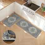 GENIMO Kitchen Mats for Floor 2PCs, Washable Anti Fatigue Mat for Cushioned, 17.3"x47"+17.3"x30", Waterproof Kitchen Rugs, Non Slip Comfort Standing Mat Rug for Home, Sink, Laundry, Center Blue