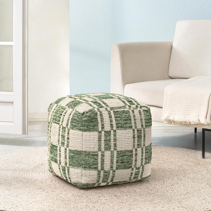 Anji Mountain Pouf Ottoman Foot Rest, Handmade Ottoman Pouf, Comfortable Foot Stool, Decorative Floor Seating for Living Room Decor, Bedroom & Home Décor Accent - Green