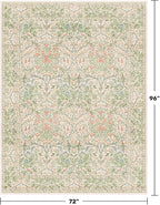 Light Beige Green Living Room Rug, 6x8 Washable Area Rug for Kids Room, Bedroom, Nursery Room, Living Room, Dining Room, Low Pile Non-Slip - Vintage Design & Stain Resistance