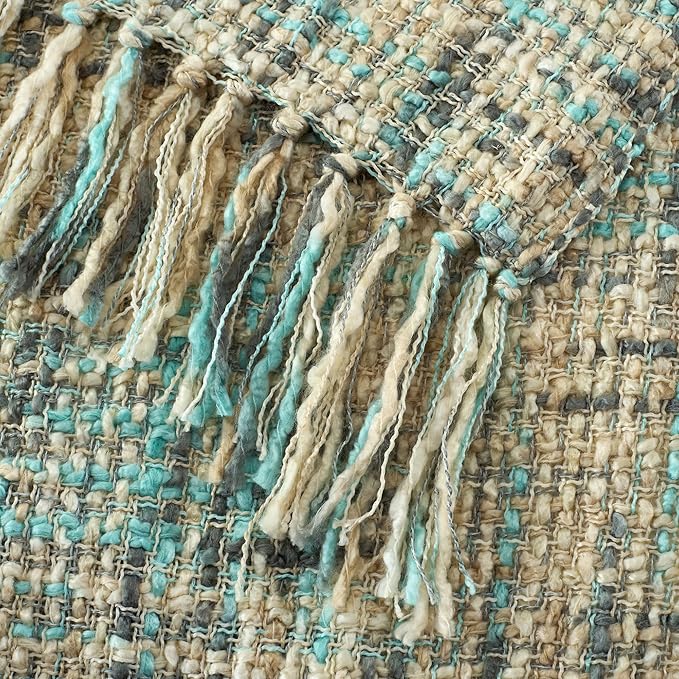 Multi-Color Blue Grey Cable Woven Throw Blanket for Couch,60"X80" Boho Style Textured Blankets for Home Decor,Super Soft Warm Cozy Chunky Blanket with Decorative Tassels for Bed
