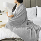 PAVILIA Light Gray Herringbone Throw for Couch, Decorative Outdoor Accent Blanket, Faux Cashmere, 50x60