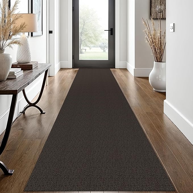 EARTHALL Washable Runner Rug 2x12 Ft Non Slip Runners for Hallways Long Cotton Rubber Backed Kitchen Runner Braided Indoor Floor Carpet Runners for Entryway, Hall, Kitchen, Taupe/Coffee