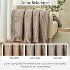 Knitted Throw Blanket 60"X80", Taupe Knit Throws for Bed, Super Soft Boho Chevron Blankets for Couch Sofa Chair Room Decor, Textured Decorative Farmhouse Cozy Lightweight