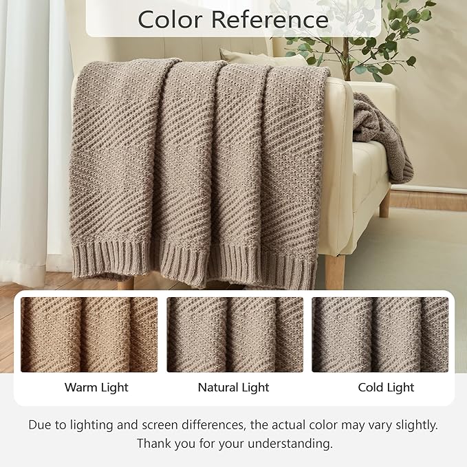 Knitted Throw Blanket 50"X60", Taupe Knit Throws for Bed, Super Soft Boho Chevron Blankets for Couch Sofa Chair Room Decor, Textured Decorative Farmhouse Cozy Lightweight