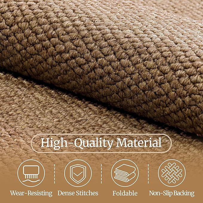 Faux Jute Non-Slip Area Rug, 5x7 Washable Pet-Friendly Floor Mat for Living Room, Bedroom, Entryway, Machine Woven Durable Scratch Resistant Carpet, Brown