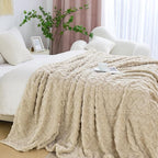Aganear Twin Blanket - 3D Stylish Design, Lightweight Blanket Super Soft, Fluffy, Warm, Decorative Present for All Seasons, Portable Throw Blankets for Couch, Sofa, Bed, Car(60"×80", Khaki)
