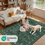 Area Rugs 10x14 Living Room Rug: Washable Rug Soft Vintage Distressed Floral Carpet Indoor Non-Slip Stain Resistant Large Carpets for Bedroom Dining Room Farmhouse Nursery Home Office Deep Green