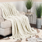 Superior Fleece Boho Jacquard Blanket, Decorative Blankets for Bedroom, Sofa, Fuzzy, Plush, Fluffy, Soft, Cute Room Decor, Beautiful Cover, Comfort Essentials, Arctic Collection, Full/Queen, Ivory