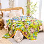 Fall Throw Blanket, 100% Cotton Soft Rustic Boho Throw Blanket for Bed, 60"x80" Farmhouse Decor Bed Flower Blankets, Light Weight Reversible Bohemian Throw Quilt