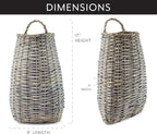 AuldHome Design Wall Hanging Pocket Basket; Woven Wicker Rustic Farmhouse Gray Washed Long Basket; 17 x 9 x 5 Inches