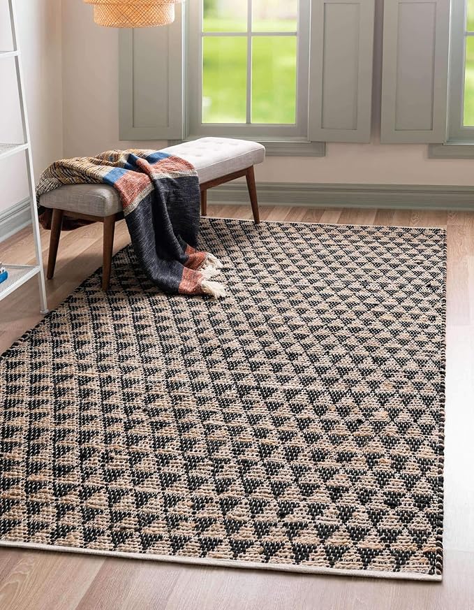 Unique Loom Chindi Jute Collection Area Rug (7' 1" x 10' Rectangle, Black/ Natural)
