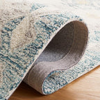 SAFAVIEH Micro-Loop Collection Area Rug - 6' Square, Ivory & Blue, Handmade Boho Rustic Wool, Ideal for High Traffic Areas in Living Room, Bedroom (MLP476M)