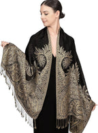 Achillea Reversible Paisley Pashmina Rave Scarf – Exotic Indian Shawls and Wraps for Evening Dresses, Festivals, All Seasons