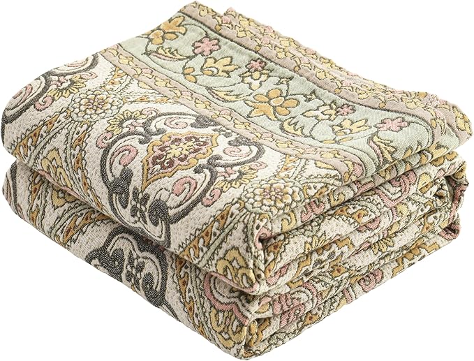 Boho Throw Blanket 60" x 80", 100% Organic Cotton Breathable Skin-Friendly Ultra Soft Bed Quilt Throw - Floral Rustic Decor Luxury Reversible Blanket for Sofa Couch Chair and Gift,