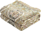 King Boho Throw Blanket, 100% Organic Cotton Breathable Skin-Friendly Ultra Soft 91" x 98" Bed Quilt Throw - Floral Rustic Decor Luxury Reversible Blanket for Sofa Couch Chair and Gift