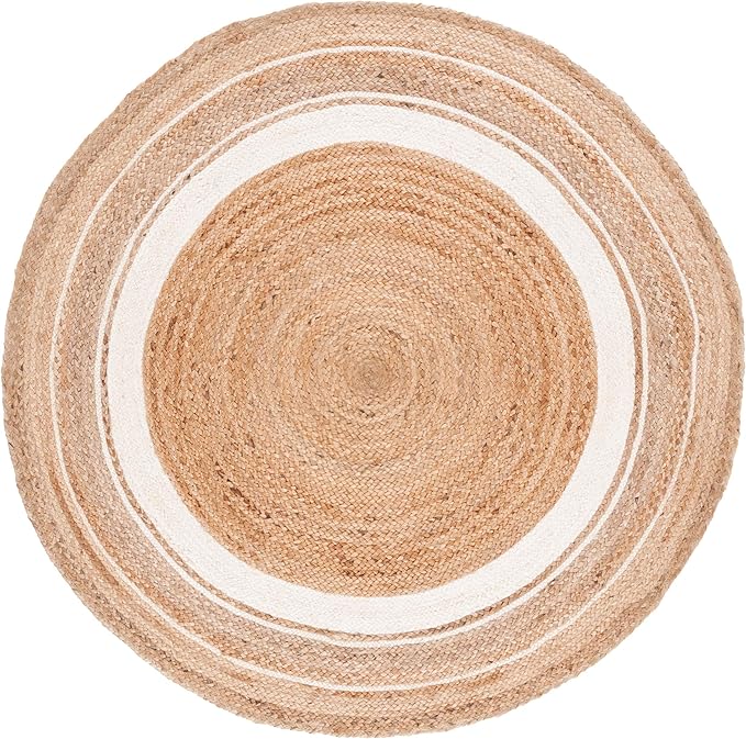 SAFAVIEH Natural Fiber Collection Area Rug - 5' Round, Natural & Ivory, Flat Weave Farmhouse Border Jute Design, Ideal for High Traffic Areas in Living Room, Bedroom (NF812A)