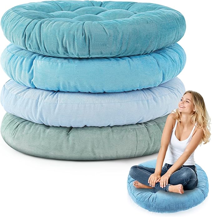 Jerify Floor Pillow Cushions Large Round Square Large Meditation Floor Pillow for Classroom Adult Meditation Picnic Party Seating Learning Daycare School(Round,Cold Colors,4 Pcs)