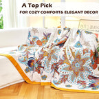 Boho Throw Blanket, 100% Organic Cotton Breathable Skin-Friendly Ultra Soft Bed Quilt Throw - All Season Floral Bird Farmhouse Décor Luxury Blanket for Sofa Couch Chair and Gift. 80" x 90"