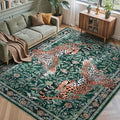 Moynesa Leopard Washable Rugs, 8x10 Area Rugs for Living Room, Soft Large Jaguar 8x10 Bedroom Rug, Non Slip Ultra Thin Floor Carpet for Dining Room Home Office, Green