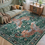 Moynesa Leopard Washable Rugs, 8x10 Area Rugs for Living Room, Soft Large Jaguar 8x10 Bedroom Rug, Non Slip Ultra Thin Floor Carpet for Dining Room Home Office, Green