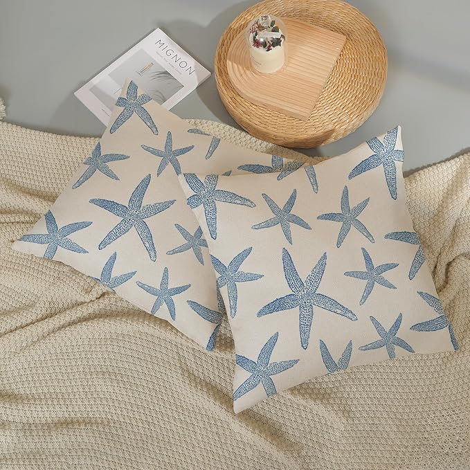 Navy Blue Starfish Pillow Covers 20x20 Set of 2 Coastal Throw Pillows Spring Summer Nautical Ocean Theme Beach Decorative Pillow Cases Farmhouse Outdoor Decor Cushion Case for Home Bedroom