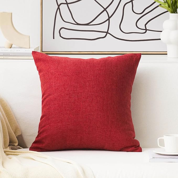 Home Brilliant Throw Pillow Cover 26 x 26 Linen Decorative Euro Sham Red Pillow Cover for Couch Sofa Patio, 26x26 inches(66cm), Burgundy