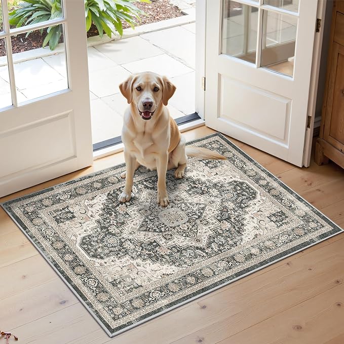 Washable Runner Rug 2x3 Runners for Hallways, Ultra-Thin Carpet Runners for Entryway Anti Slip Backing Runner Rugs for Kitchen Laundry Room Indoor Hallway (Black/Beige)