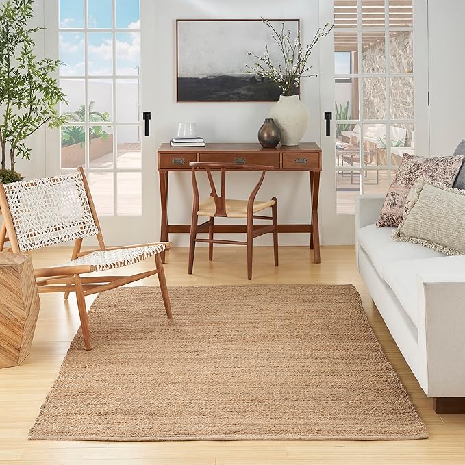 Nourison Home Natural Jute Natural 6' x 9' Area Rug - Easy Clean, Non Shedding, Bed Room, Living Room, Dining Room, Kitchen (6' x 9')