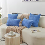 Home Brilliant Blue Pillow Covers Striped Corduroy Euro Sham 24 inch Throw Pillow Cover Decorative Pillow Cases for Bed, 24x24 inch, Blue