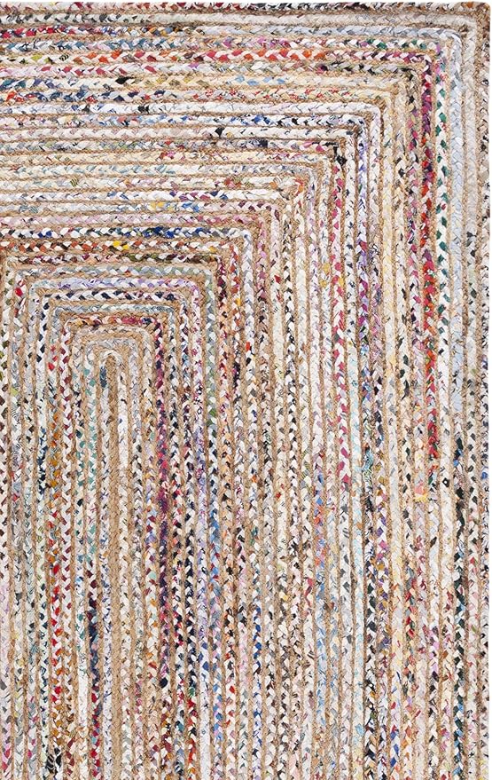 SAFAVIEH Area Rug 8x10 - Cape Cod Collection - Large - Beige & Multi, Handmade Jute & Cotton, Woven Braided Design (CAP202B)