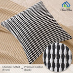AmHoo Set of 2 Boho Chenille Pillow Cover Decorative Tufted Pillowcase for Couch Bed Sofa Bedroom Living Room Modern 18 x 18-Inch Black