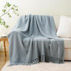 BATTILO HOME Blue Grey Throw Blanket for Couch, Chenille Knit Throw Blankets, Super Soft Dusty Blue Throw Blanket with Tassels for Bed,Sofa and Living Room,50" x 60"