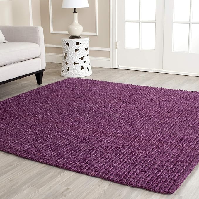 SAFAVIEH Area Rug 6' Square - Natural Fiber Collection - Light Grey, Handmade Jute, Farmhouse Style, Chunky Textured Thick Pile (NF447G)