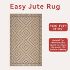 Tangsoo Easy Jute Rug 3x5 for Entryway,Geometric Non-Slip Washable Indoor Outdoor Door Carpet,Farmhouse Ultra Thin Throw Mat for Kitchen Bedroom Front