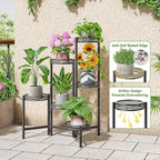 6 Tier Large Plant Stand Indoor with 7.9-Inch Wide Drainage Tray, Tiered Corner Metal Outdoor Flower Display Holder Shelf, Folding Tall Rack for House Patio Porch Balcony Graden - BlackFlower
