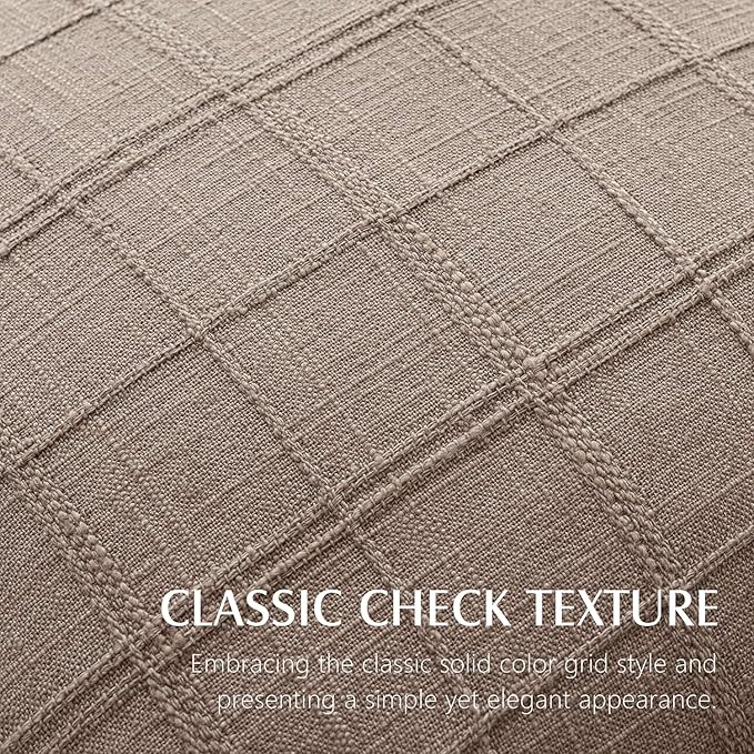 Foindtower Set of 2 Decorative Linen Check Throw Pillow Covers Neutral Farmhouse Vintage Cushion Covers Modern Boho Home Decor for Sofa Chair Couch Bedroom Living Room,22×22 Inch,Tan Taupe