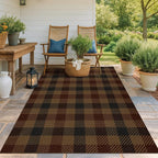 Vintage Large Plaid Area Rug for Living Room - 5x7 Easy Jute Classic Brown and Red Rug for Bedroom Under Bed, Large Entryway Outdoor Porch, Washable Non Slip Neutral Dark Brown Retro Décor