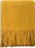 NTBAY Acrylic Knitted Throw Blanket, Lightweight and Soft Cozy Decorative Woven Blanket with Tassels for Travel, Couch, Bed, Sofa, 51x67 Inches, Mustard Yellow Striped