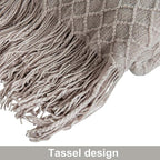 NTBAY Acrylic Knitted Throw Blanket, Lightweight and Soft Cozy Decorative Woven Blanket with Tassels for Travel, Couch, Bed, Sofa, 51x67 Inches, Taupe Checkered