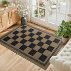 Vasofe Washable Small Entry Rug, 2x3 Checkered Jute Rugs Outdoor Indoor Front Door Mat, Non-Slip Bedroom Entrance Doorway Kitchen Mats, Plaid Farmhouse Porch Carpet, Black and Brown