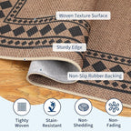 GarveeHome Easy Jute Rug 9x12 Washable Jute Rugs for Living Room, Non-Slip Outdoor Rug for Patio, Modern Indoor Solid Bordered Rugs for Dining Room Table Bedroom Patio Backyard Farmhouse, Brown