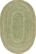SAFAVIEH Area Rug 5x8 Oval- Cape Cod Collection - Green & Natural Brown, Handmade Jute & Cotton, Woven Braided Design (CAP202Y)