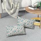 Navy Blue Teal Floral Pillow Covers 12x20 Set of 2 Vintage Rustic Old Style Cute Small Flower Print Rectangle Decorative Outdoor Pillowcases Farmhouse Throw Cushion Case Decor for Couch Sofa Bed