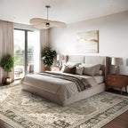 Washable Rugs 9x12, Large Area Rugs 9x12 Living Room with Non-Slip Backing, Super-Soft Floral Vintage Rug, Low Pile Area Rug for Bedroom, Dining Room, Office (Brown/Beige, 9'x12')