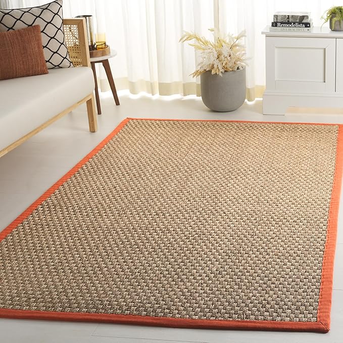 SAFAVIEH Area Rug 5x8 - Natural Fiber Collection - Natural & Rust, Seagrass, Basketweave Pattern with Border (NF114Y)