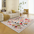 Rugcomf Living Room Rug 5x7 Rug Machine Washable Boho Area Rug Non Slip Floral Vintage Low Pile Large Rugs for Living Room, Bedroom, Farmhouse, Dining Room, Kids Playroom(Beige)